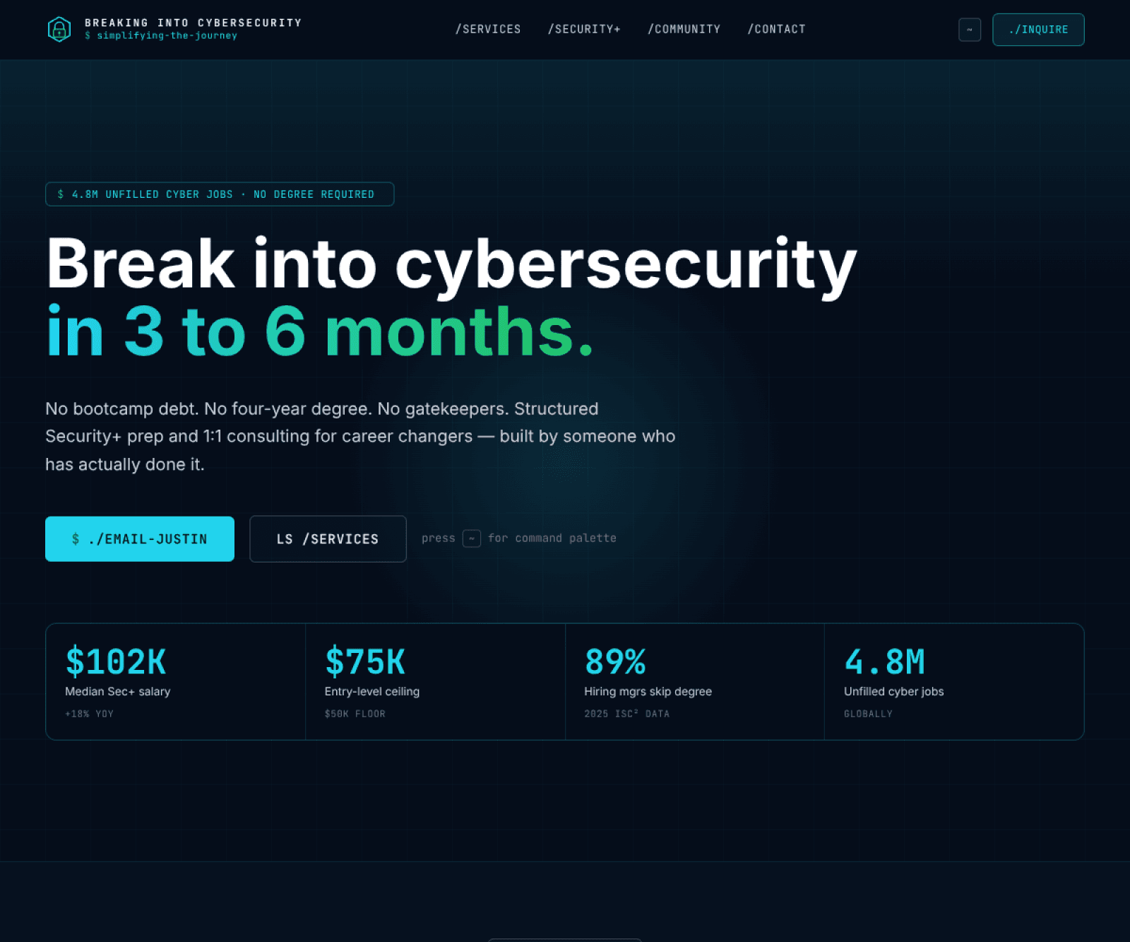 Breaking Into Cybersecurity website screenshot