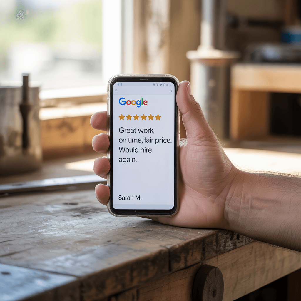 Smartphone showing a five-star review form