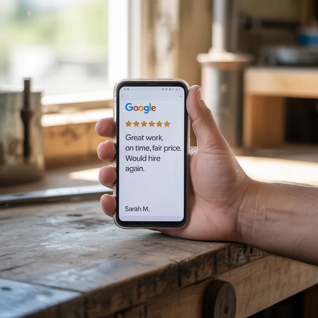 Smartphone showing a five-star review form